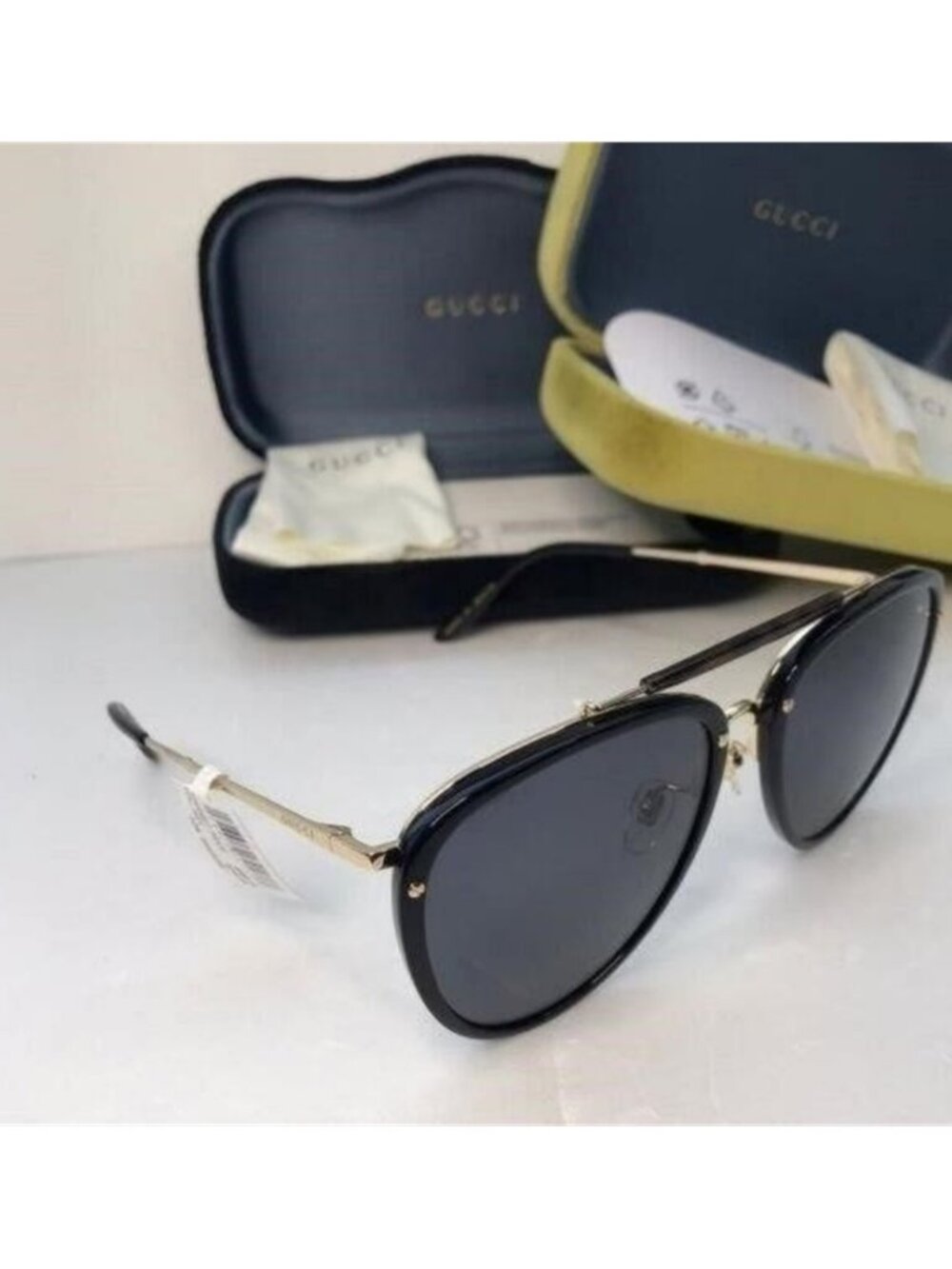 New Original Gucci GG0672S Unisex Aviator Sunglasses, Black/Grey - Picture 11 of 12